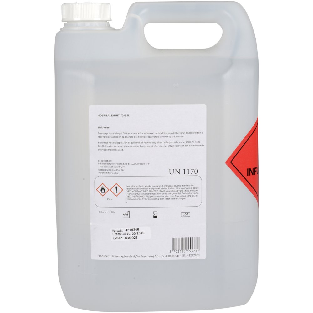 Overfladedesinfektion, Hospitalssprit, 5L, 70% ethanol